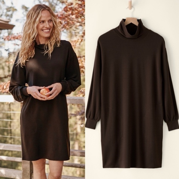 Garnet Hill | NWT Zen Comfort Knit Dress in Chocolate Brown - Picture 1 of 16